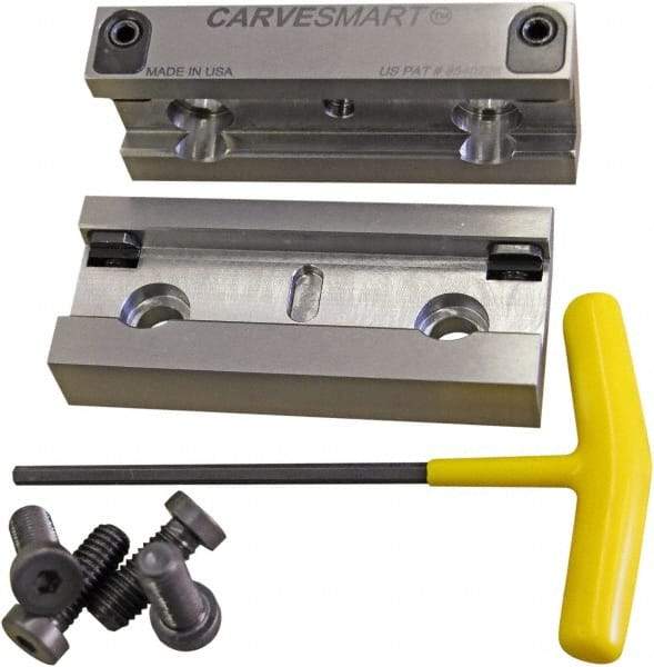 CarveSmart - 3/4" Jaw Width, 1.685" Jaw Height, 3/4" Jaw Thickness, Quick Change Jaw System Vise Jaw Sets - Steel, Bolt-On, 2 Jaws, Semi-Hard Jaws - Exact Industrial Supply