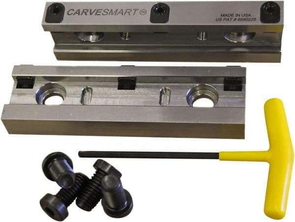 CarveSmart - 3/4" Jaw Width, 1.685" Jaw Height, 3/4" Jaw Thickness, Quick Change Jaw System Vise Jaw Sets - Steel, Bolt-On, 2 Jaws, Semi-Hard Jaws - Exact Industrial Supply