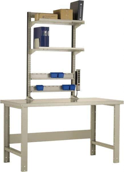 Rousseau Metal - No Drawers, 2 Shelf Workstation - 1,100 Lb Capacity, Steel Top, Everest Blue, 60" Wide x 80" High x 30" Long - Exact Industrial Supply
