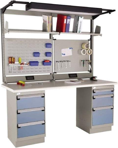 Rousseau Metal - 6 Drawer, 2 Shelf Workstation - 775 Lb Capacity, Plastic Laminate Top, Everest Blue, 72" Wide x 80" High x 30" Long - Exact Industrial Supply