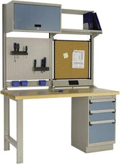 Rousseau Metal - 3 Drawer, 2 Shelf Workstation - 2,750 Lb Capacity, Wood Top, Everest Blue, 60" Wide x 80" High x 30" Long - Exact Industrial Supply