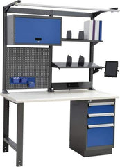 Rousseau Metal - 3 Drawer, 2 Shelf Workstation - 775 Lb Capacity, Plastic Top, Avalanche Blue, 60" Wide x 80" High x 30" Long - Exact Industrial Supply