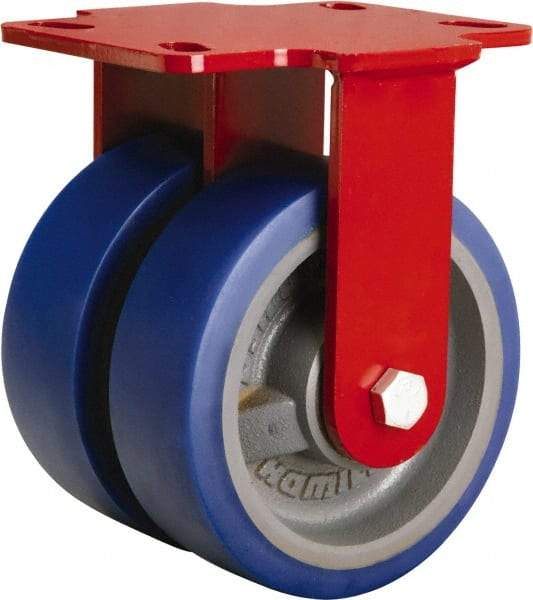 Hamilton - 6" Diam x 2" Wide x 7-3/4" OAH Top Plate Mount Rigid Caster - Polyurethane Mold onto Cast Iron Center, 1,920 Lb Capacity, Tapered Roller Bearing, 4-1/2 x 6-1/2" Plate - Exact Industrial Supply