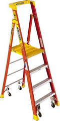 Werner - 3 Steps, 6'9" High, Type IA Rating, Fiberglass Step Ladder - 300 Lb Capacity, 27-1/2" Base Width - Exact Industrial Supply