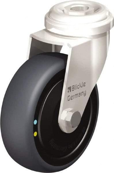 Blickle - 3" Diam x 63/64" Wide x 3-27/32" OAH Hollow Kingpin Mount Swivel Caster - Thermoplastic Rubber Elastomer (TPE), 110 Lb Capacity, Ball Bearing, Hollow Kingpin Stem - Exact Industrial Supply