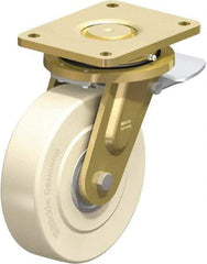 Blickle - 8" Diam x 2-5/32" Wide x 10-1/32" OAH Top Plate Mount Swivel Caster with Brake - Impact-Resistant Cast Nylon, 6,600 Lb Capacity, Ball Bearing, 6-7/8 x 5-1/2" Plate - Exact Industrial Supply
