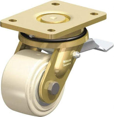 Blickle - 4" Diam x 2-5/32" Wide x 5-5/64" OAH Top Plate Mount Swivel Caster with Brake - Impact-Resistant Cast Nylon, 3,300 Lb Capacity, Ball Bearing, 5-1/2 x 4-3/8" Plate - Exact Industrial Supply
