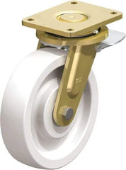 Blickle - 10" Diam x 2-9/16" Wide x 12" OAH Top Plate Mount Swivel Caster with Brake - Impact-Resistant Nylon, 4,400 Lb Capacity, Ball Bearing, 6-7/8 x 5-1/2" Plate - Exact Industrial Supply