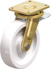 Blickle - 10" Diam x 2-9/16" Wide x 12" OAH Top Plate Mount Swivel Caster with Brake - Impact-Resistant Nylon, 4,400 Lb Capacity, Plain Bore Bearing, 6-7/8 x 5-1/2" Plate - Exact Industrial Supply
