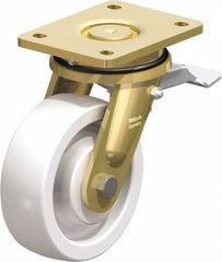 Blickle - 6" Diam x 1-31/32" Wide x 7-7/8" OAH Top Plate Mount Swivel Caster with Brake - Impact-Resistant Nylon, 1,760 Lb Capacity, Ball Bearing, 5-1/2 x 4-3/8" Plate - Exact Industrial Supply