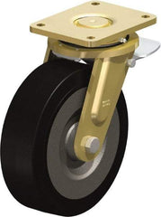 Blickle - 10" Diam x 3-9/64" Wide x 12" OAH Top Plate Mount Swivel Caster with Brake - Solid Rubber, 2,200 Lb Capacity, Ball Bearing, 6-7/8 x 5-1/2" Plate - Exact Industrial Supply