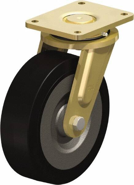 Blickle - 10" Diam x 3-9/64" Wide x 12" OAH Top Plate Mount Swivel Caster - Solid Rubber, 2,200 Lb Capacity, Ball Bearing, 6-7/8 x 5-1/2" Plate - Exact Industrial Supply