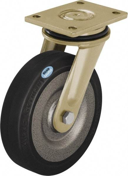 Blickle - 8" Diam x 1-31/32" Wide x 9-41/64" OAH Top Plate Mount Swivel Caster - Solid Rubber, 1,320 Lb Capacity, Ball Bearing, 5-1/2 x 4-3/8" Plate - Exact Industrial Supply