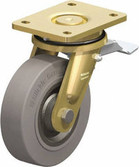 Blickle - 6-1/2" Diam x 1-31/32" Wide x 8-1/16" OAH Top Plate Mount Swivel Caster with Brake - Solid Rubber, 990 Lb Capacity, Ball Bearing, 5-1/2 x 4-3/8" Plate - Exact Industrial Supply