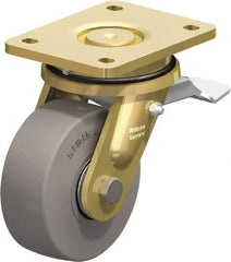 Blickle - 5" Diam x 1-31/32" Wide x 6-11/16" OAH Top Plate Mount Swivel Caster with Brake - Solid Rubber, 704 Lb Capacity, Ball Bearing, 5-1/2 x 4-3/8" Plate - Exact Industrial Supply