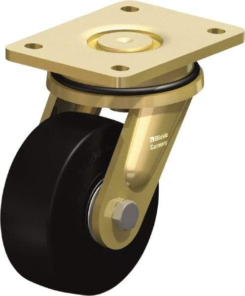 Blickle - 5" Diam x 1-31/32" Wide x 6-11/16" OAH Top Plate Mount Swivel Caster - Solid Rubber, 704 Lb Capacity, Ball Bearing, 5-1/2 x 4-3/8" Plate - Exact Industrial Supply
