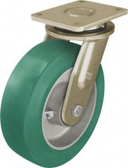 Blickle - 12" Diam x 3-9/64" Wide x 13-31/32" OAH Top Plate Mount Swivel Caster - Polyurethane-Elastomer Blickle Softhane, 3,960 Lb Capacity, Ball Bearing, 6-7/8 x 5-1/2" Plate - Exact Industrial Supply