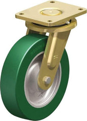 Blickle - 10" Diam x 2-23/64" Wide x 12" OAH Top Plate Mount Swivel Caster - Polyurethane-Elastomer Blickle Softhane, 2,640 Lb Capacity, Ball Bearing, 6-7/8 x 5-1/2" Plate - Exact Industrial Supply