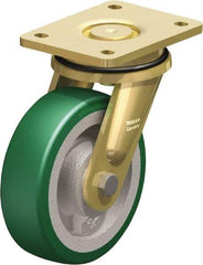 Blickle - 6-1/2" Diam x 1-31/32" Wide x 8-5/64" OAH Top Plate Mount Swivel Caster - Polyurethane-Elastomer Blickle Softhane, 1,320 Lb Capacity, Ball Bearing, 5-1/2 x 4-3/8" Plate - Exact Industrial Supply