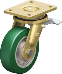 Blickle - 6" Diam x 1-31/32" Wide x 7-7/8" OAH Top Plate Mount Swivel Caster with Brake - Polyurethane-Elastomer Blickle Softhane, 1,210 Lb Capacity, Ball Bearing, 5-1/2 x 4-3/8" Plate - Exact Industrial Supply