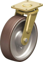 Blickle - 12" Diam x 3-9/64" Wide x 13-31/32" OAH Top Plate Mount Swivel Caster - Polyurethane-Elastomer Blickle Besthane, 5,280 Lb Capacity, Ball Bearing, 6-7/8 x 5-1/2" Plate - Exact Industrial Supply