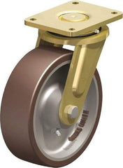 Blickle - 10" Diam x 3-9/64" Wide x 12" OAH Top Plate Mount Swivel Caster - Polyurethane-Elastomer Blickle Besthane, 3,960 Lb Capacity, Ball Bearing, 6-7/8 x 5-1/2" Plate - Exact Industrial Supply