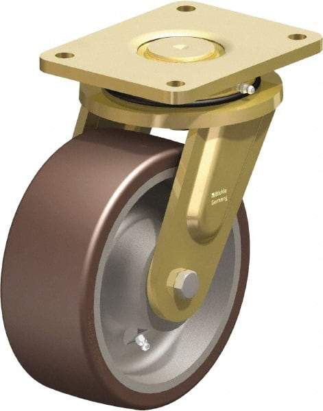 Blickle - 8" Diam x 3-9/64" Wide x 10-1/32" OAH Top Plate Mount Swivel Caster - Polyurethane-Elastomer Blickle Besthane, 3,520 Lb Capacity, Ball Bearing, 6-7/8 x 5-1/2" Plate - Exact Industrial Supply