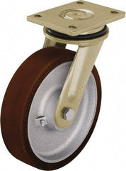 Blickle - 6-1/2" Diam x 1-31/32" Wide x 8-5/64" OAH Top Plate Mount Swivel Caster - Polyurethane-Elastomer Blickle Besthane, 1,760 Lb Capacity, Ball Bearing, 5-1/2 x 4-3/8" Plate - Exact Industrial Supply