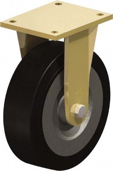 Blickle - 10" Diam x 3-9/64" Wide x 12" OAH Top Plate Mount Rigid Caster - Solid Rubber, 2,200 Lb Capacity, Ball Bearing, 6-7/8 x 5-1/2" Plate - Exact Industrial Supply