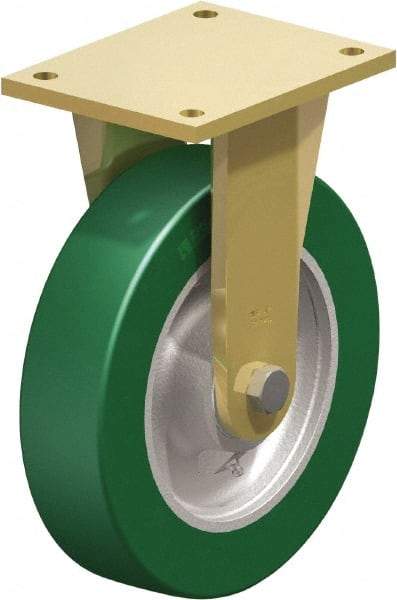 Blickle - 10" Diam x 2-23/64" Wide x 12" OAH Top Plate Mount Rigid Caster - Polyurethane-Elastomer Blickle Softhane, 2,640 Lb Capacity, Ball Bearing, 6-7/8 x 5-1/2" Plate - Exact Industrial Supply