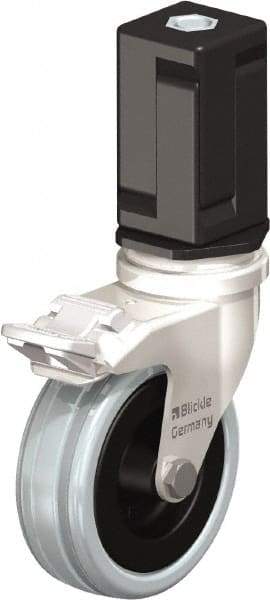 Blickle - 3" Diam x 63/64" Wide x 3-31/32" OAH Stem Mount Swivel Caster with Brake - Solid Rubber, 132 Lb Capacity, Plain Bore Bearing, Square Stem - Exact Industrial Supply