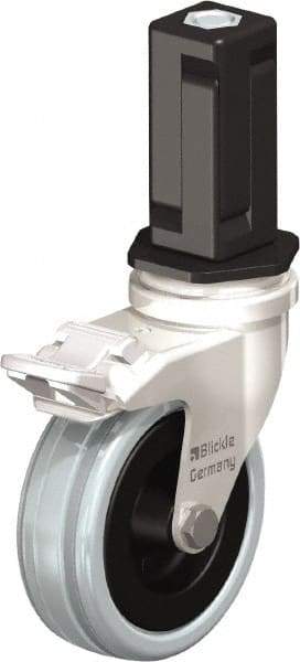 Blickle - 3" Diam x 63/64" Wide x 3-31/32" OAH Stem Mount Swivel Caster with Brake - Solid Rubber, 132 Lb Capacity, Plain Bore Bearing, Square Stem - Exact Industrial Supply