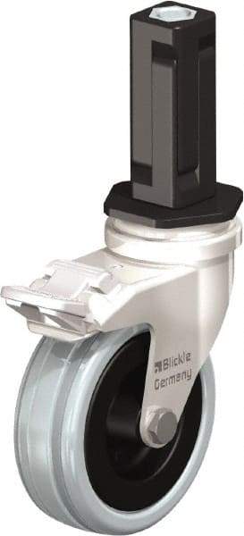 Blickle - 3" Diam x 63/64" Wide x 3-31/32" OAH Stem Mount Swivel Caster with Brake - Solid Rubber, 132 Lb Capacity, Plain Bore Bearing, Square Stem - Exact Industrial Supply