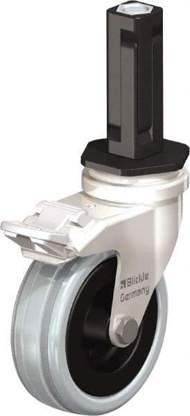 Blickle - 3" Diam x 63/64" Wide x 3-31/32" OAH Stem Mount Swivel Caster with Brake - Solid Rubber, 132 Lb Capacity, Plain Bore Bearing, Square Stem - Exact Industrial Supply