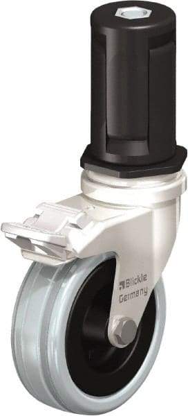 Blickle - 3" Diam x 63/64" Wide x 3-31/32" OAH Stem Mount Swivel Caster with Brake - Solid Rubber, 132 Lb Capacity, Plain Bore Bearing, Round Stem - Exact Industrial Supply