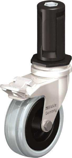 Blickle - 3" Diam x 63/64" Wide x 3-31/32" OAH Stem Mount Swivel Caster with Brake - Solid Rubber, 132 Lb Capacity, Plain Bore Bearing, Round Stem - Exact Industrial Supply