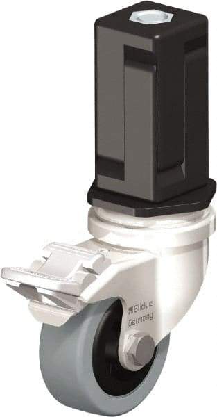 Blickle - 2" Diam x 45/64" Wide x 2-13/16" OAH Stem Mount Swivel Caster with Brake - Solid Rubber, 88 Lb Capacity, Plain Bore Bearing, Square Stem - Exact Industrial Supply