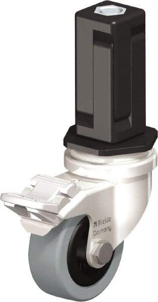 Blickle - 2" Diam x 45/64" Wide x 2-13/16" OAH Stem Mount Swivel Caster with Brake - Solid Rubber, 88 Lb Capacity, Plain Bore Bearing, Square Stem - Exact Industrial Supply