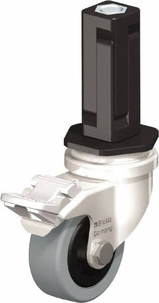 Blickle - 2" Diam x 45/64" Wide x 2-13/16" OAH Stem Mount Swivel Caster with Brake - Solid Rubber, 88 Lb Capacity, Plain Bore Bearing, Square Stem - Exact Industrial Supply