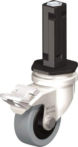 Blickle - 2" Diam x 45/64" Wide x 2-13/16" OAH Stem Mount Swivel Caster with Brake - Solid Rubber, 88 Lb Capacity, Plain Bore Bearing, Square Stem - Exact Industrial Supply
