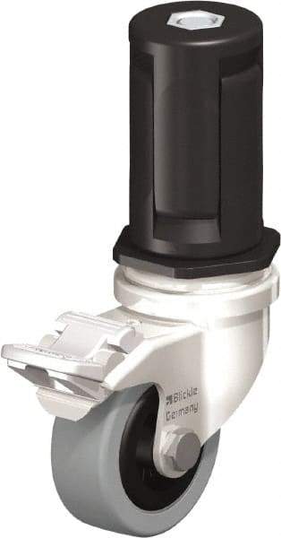 Blickle - 2" Diam x 45/64" Wide x 2-13/16" OAH Stem Mount Swivel Caster with Brake - Solid Rubber, 88 Lb Capacity, Plain Bore Bearing, Round Stem - Exact Industrial Supply