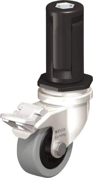 Blickle - 2" Diam x 45/64" Wide x 2-13/16" OAH Stem Mount Swivel Caster with Brake - Solid Rubber, 88 Lb Capacity, Plain Bore Bearing, Round Stem - Exact Industrial Supply