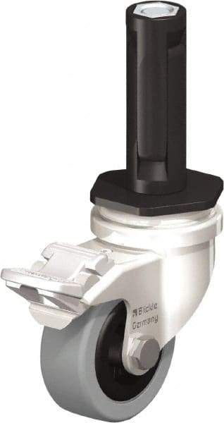 Blickle - 2" Diam x 45/64" Wide x 2-13/16" OAH Stem Mount Swivel Caster with Brake - Solid Rubber, 88 Lb Capacity, Plain Bore Bearing, Round Stem - Exact Industrial Supply