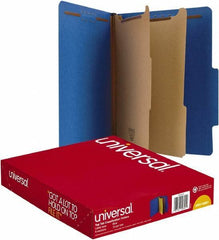UNIVERSAL - 8-1/2 x 11", Letter Size, Cobalt Blue, Classification Folders with Top Tab Fastener - 25 Point Stock, Right of Center Tab Cut Location - Exact Industrial Supply