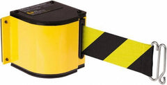 Lavi Industries - 3-1/2" High x 3-1/4" Long x 3-1/4" Wide Retractable Barrier Belt - Aluminum, Powdercoat Finish, Yellow, Use with Upright - Exact Industrial Supply