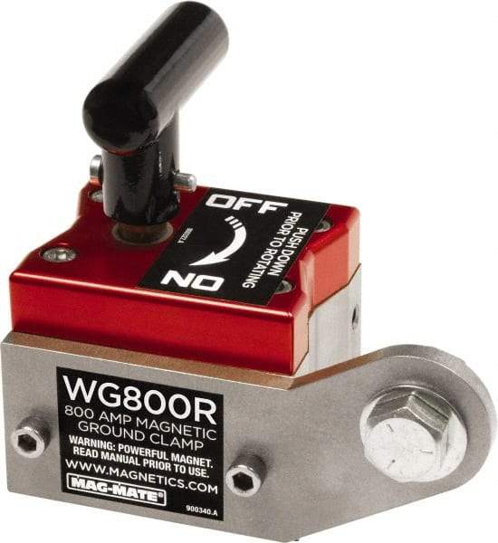 Mag-Mate - 800 Amps Grounding Capacity, 4-5/8" High, Rare Earth Magnetic Welding & Fabrication Ground Clamp - 450 Lb Average Pull Force, Square Magnet, Zinc Plated Steel Stud, Compatible with Flat & Round Surfaces - Exact Industrial Supply