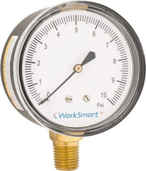 Value Collection - 2-1/2" Dial, 1/4 Thread, 0-10 Scale Range, Pressure Gauge - Lower Connection Mount, Accurate to 1.5% of Scale - Exact Industrial Supply