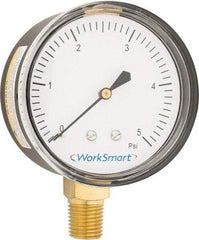 Value Collection - 2-1/2" Dial, 1/4 Thread, 0-5 Scale Range, Pressure Gauge - Lower Connection Mount, Accurate to 1.5% of Scale - Exact Industrial Supply