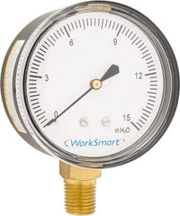 Value Collection - 2-1/2" Dial, 1/4 Thread, 0-15 Scale Range, Pressure Gauge - Lower Connection Mount, Accurate to 1.5% of Scale - Exact Industrial Supply