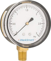 Value Collection - 2-1/2" Dial, 1/4 Thread, 0-3 Scale Range, Pressure Gauge - Lower Connection Mount, Accurate to 1.5% of Scale - Exact Industrial Supply